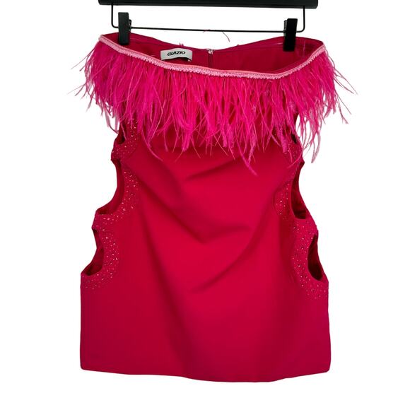 Guizio Feather Trim Embellished Cut-Out Mini Dress Magenta‎ Pink Size Small - Picture 5 of 12